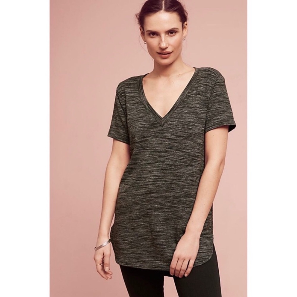 Cloth & Stone Black/Grey Heathered V-Neck - Small